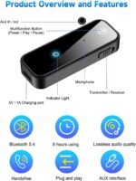 Premium Pro Bluetooth 5.4 Transmitter Receiver, AUX 3.5mm Jack Aircraft Airplane Wireless Audio Adapter for TV/Travel Flight, Airline, Gym PC, for AirPods/Headphone, Bluetooth Receiver for Car Speaker - Image 9