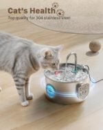 Cat Water Fountain Stainless Steel: 74oz/2.2L Cat Fountain for Drinking - Pet Water Fountain for Cats Inside - Quiet Cats Water Bowl Dispenser - Kitty Drinking Fountains - for Pets& Small Animals - Image 3