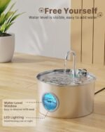 Cat Water Fountain Stainless Steel: 74oz/2.2L Cat Fountain for Drinking - Pet Water Fountain for Cats Inside - Quiet Cats Water Bowl Dispenser - Kitty Drinking Fountains - for Pets& Small Animals - Image 5