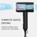 slopehill Professional Ionic Hair Dryer, Powerful 1800W Fast Drying Low Noise Blow Dryer with 2 Concentrator Nozzle 1 Diffuser Attachments for Home Salon Travel (Black) - Image 3