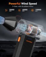WOLFBOX MegaFlow 50 Compressed Air Duster, 110,000 RPM, 3-Gear Adjustable | Electric, Mini Blower, Fast Charging, Computer, Keyboard, House, Outdoor, Car, 0.45 lb Lightweight, 4 Nozzles - Image 3