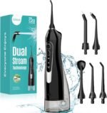 COSLUS ADA Accepted C20 Water Dental Flosser Teeth Pick, 300ML Larger Tank | Portable Rechargeable Oral Irrigator for Orthodontic & Sensitive Gums, Cordless for Travel, Family, Professional Set, Black - Image 2