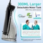 COSLUS ADA Accepted C20 Water Dental Flosser Teeth Pick, 300ML Larger Tank | Portable Rechargeable Oral Irrigator for Orthodontic & Sensitive Gums, Cordless for Travel, Family, Professional Set, Black - Image 4