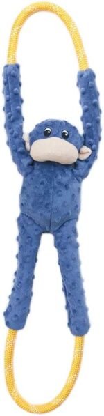 ZippyPaws RopeTugz - Durable Dog Pull Rope Toy, Interactive Tug of War for Large, Medium, & Small Dogs, Squeaky Pet Products to Keep Them Busy, Made with Heavy Duty Climbing Rope - Blue Monkey - Image 2