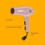 Conair Hair Dryer with Diffuser & Concentrator, 1875W, Matte Light Pink | Blow dryer with ionic tourmaline technology, 3 heat settings, and 2 speed options to efficiently style all hair types - Image 3