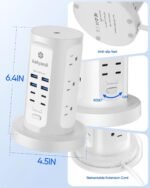 Power Strip Tower, kakyanill Charging Station 9 AC Outlets 8 USB Ports | 6 Ft Retractable Extension Cord, 15W Wireless Charger, White - Image 9