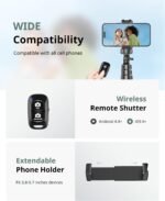 SENSYNE 62" Phone Tripod for iPhone, Extendable Selfie Stick Tripod Stand with Wireless Remote and Phone Holder, Cell Phone Tripod for Video Recording, Compatible with iPhone Android - Image 7