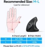 TECKNET Ergonomic Mouse, Wireless Bluetooth Vertical Mouse, 4800 DPI Optical Tracking, 6 Adjustable DPI, Quiet Clicks, 2.4GHz with USB A Receiver, 12 Months Battery, 6 Buttons, Wide Compatibility - Image 4