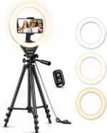 Sensyne Ring Light with Stand, 50" Phone Tripod for iPhone & Android, LED Ring Light with Remote, 3 Color Modes & 10 Brightness Levels for TikTok, Zoom & Video Recording - Image 2