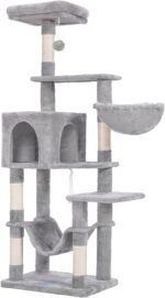 Hey-brother Cat Tree with Large Hammock, Multi-Level Cat Tower for Indoor Cats, Cat Condo with Sisal-Covered Scratching Posts and Top Perch, Light Gray MPJ050W - Image 8