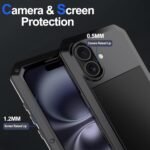 for iPhone 16 Metal Case 6.1",Heavy Duty Shockproof Aluminum Alloy Tough Armour Military Grade Phone Case,360 Full Body Protective Cover with Silicone Built-in Screen Protector - Black - Image 6