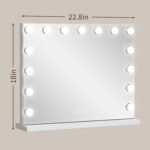 Vanity Mirror with Lights Lighted Makeup Mirror with 15 Dimmable LED Bulbs,3 Color Lighting Modes,USB Charging Port Touch Control,Sturdy Metal Frame Design 24x18 Inch,White - Image 9