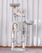 Hey-brother Cat Tree with Large Hammock, Multi-Level Cat Tower for Indoor Cats, Cat Condo with Sisal-Covered Scratching Posts and Top Perch, Light Gray MPJ050W - Image 7