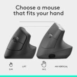 Logitech Lift Vertical Ergonomic Wireless Mouse - Graphite | Connect via Bluetooth or included Logi Bolt USB-A receiver, quiet clicks, 4 of 6 buttons customizable, Windows Mac compatible - Image 10