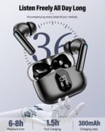 Wireless Earbuds, Bluetooth 5.4 Headphones Bass Stereo/Clear Calls, Black | Ear Buds with Noise Cancelling Mic LED Display in Ear Earphones IP7 Waterproof 36H Bluetooth Earbuds for Phones/Sport/Laptop - Image 6