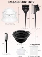 YOOVR 12pcs Hair Highlight Kit with Pre-Punched Silicone Cap and Dye Brush | Bowl, Color Whisk, Metal Hook, Capes, Gloves, Home Use Salon Tools for Hair Highlighting Bleaching Coloring Dying - Image 3