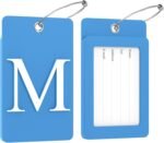 Gostwo 2 Pack Initial Luggage Tags for Suitcases Airplane Travel Essentials | 26 Initial Letter Baggage Identification Labels ID Tag Fully Bendable Tags with Stainless Steel Loop (Blue) (Letter M) - Image 3