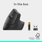 Logitech Lift Vertical Ergonomic Wireless Mouse - Graphite | Connect via Bluetooth or included Logi Bolt USB-A receiver, quiet clicks, 4 of 6 buttons customizable, Windows Mac compatible - Image 9