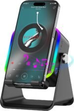 Wireless Induction Speaker 5-in-1 Bluetooth Speaker with Phone Stand,Stereo Sound, 3500mAh Rechargeable, 8 RGB Ambient Light, 360° Adjustable Holder for iPhone/Android/iPad,Gifts for Men Women (Black) - Image 2