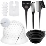 YOOVR 12pcs Hair Highlight Kit with Pre-Punched Silicone Cap and Dye Brush | Bowl, Color Whisk, Metal Hook, Capes, Gloves, Home Use Salon Tools for Hair Highlighting Bleaching Coloring Dying - Image 2