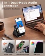 Induction Speaker 5-in-1 Wireless Bluetooth Audio for iPhone Android | No Pairing Needed, Adjustable Stand, RGB Light, Louder Sound, Emergency Phone Charging, Cool Tech Gift for Men, Women & Teens - Image 5