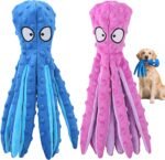 HGB Squeaky Dog Toys - 2 Pack No Stuffing Octopus Crinkle Plush Chew Toys for Puppies Small Medium Large Dogs, Interactive Tug Toys to Keep Dogs Busy - Image 2