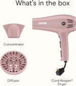 Conair Hair Dryer with Diffuser & Concentrator, 1875W, Matte Light Pink | Blow dryer with ionic tourmaline technology, 3 heat settings, and 2 speed options to efficiently style all hair types - Image 9