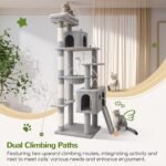 Globlazer Heavy Duty Cat Tree, 70 inch Sturdy Cat Tree for Indoor Cats Extra Large Cat Tower with Scratching Post, Hammock, Cat Condo for Adult Cats Kittens, F70 Pro, Light Grey - Image 6