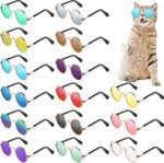 Weewooday 15 Pieces Dog Sunglasses Cat Sunglasses Retro Small Pet Round Metal Glasses Puppy Funny Cosplay Glasses Doll Photo Props Eyewear Costume for Small Medium Dogs - Image 2
