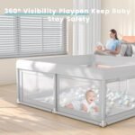 Hiaksedt Baby Playpen 50x50 Inch, Play Pens for Babies and Toddlers | Baby Fence for Indoor & Outdoor, Sturdy Safety Play Yard with Soft Breathable Mesh, Anti-Fall, Grey - Image 4