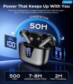 Wireless Earbuds Bluetooth Headphones, 50H Playtime Ear Buds with Mic, LED Digital Display Charging Case, IPX7 Waterproof, Deep Bass Stereo, in-Ear Earphone for iPhone Andriod Phone - Ink - Image 3