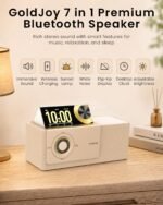 GoldJoy 7 in 1 Bluetooth Speaker Wireless Charging Station for Home Gift | Sound with Punchy Bass, Sunset Lamp & White Noise for Sleep, Smart Flip-Up LCD Display, Clock Syncs Phone's Time and Date - Image 3