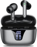 Wireless Earbuds Bluetooth Headphones, 50H Playtime Ear Buds with Mic, LED Digital Display Charging Case, IPX7 Waterproof, Deep Bass Stereo, in-Ear Earphone for iPhone Andriod Phone - Ink - Image 2
