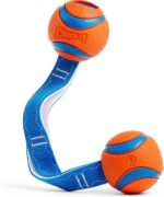 Chuckit! Ultra Duo Tug Dog Toy - Two Ultra Balls on a Durable Nylon Cord Handle - Fetch and Tug-of-War Toy for Dogs - Size Medium - For Breeds 20-60 lbs - 2.5-inch Diameter - Orange and Blue - Image 2