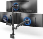 VIVO Triple Monitor Desk Mount, 32 to 49 inch Ultrawide Screens, One Fixed Screen and Two Mechanical Arms for Gaming and Office Setups, Max VESA 100x100, Holds up to 83.6 lbs, Black, STAND-V123TG - Image 2