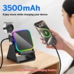 Wireless Induction Speaker 5-in-1 Bluetooth Speaker with Phone Stand,Stereo Sound, 3500mAh Rechargeable, 8 RGB Ambient Light, 360° Adjustable Holder for iPhone/Android/iPad,Gifts for Men Women (Black) - Image 6