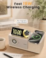 GoldJoy 7 in 1 Bluetooth Speaker Wireless Charging Station for Home Gift | Sound with Punchy Bass, Sunset Lamp & White Noise for Sleep, Smart Flip-Up LCD Display, Clock Syncs Phone's Time and Date - Image 5