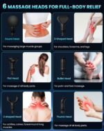 Massage Gun Deep Tissue, Handheld Percussion Muscle Massager for Back, Neck & Shoulder Pain Relief, Portable Electric Back Massager with 30 Speed Levels & 6 Massage Heads, Gift for Men Women - Image 6