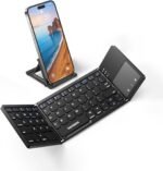 Samsers Foldable Bluetooth Keyboard with Touchpad - Portable Wireless Keyboard with Holder, Rechargeable Full Size Ultra Slim Pocket Folding Keyboards for Android Windows iOS Tablet & Laptop - Black - Image 2