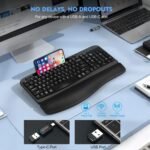 EAYBLLY 2.4G Wireless Ergonomic Keyboard, Full Size Wave Keys with Memory Foam Wrist Rest & 7.28in Phone Holder, USB-C Adapter Included for Windows Mac Chrome OS, Office or Home (Black) - Image 6