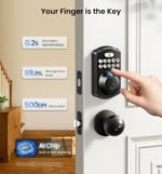 Veise KS02A Fingerprint Door Lock, Keypad Deadbolt, Matte Black | Keyless Entry, AI Fingerprint, 20 Codes, Auto Lock, Anti-Peeping Code, IP54 Waterproof, Electronic Deadbolt for Front Door - Image 3