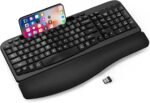 EAYBLLY 2.4G Wireless Ergonomic Keyboard, Full Size Wave Keys with Memory Foam Wrist Rest & 7.28in Phone Holder, USB-C Adapter Included for Windows Mac Chrome OS, Office or Home (Black) - Image 2
