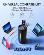 Portable Bluetooth Speaker, IPX7 Waterproof Wireless Speaker, 35W Loud Stereo Sound and Deep Bass, 24H Playtime, Bluetooth 5.4, RGB Lights, Smart Display, EQ for Home/Party/Outdoor/Gifts(Black) - Image 8