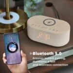 Odokee Sound Machine Alarm Clock for Bedrooms with Wireless Charging | Dimmable Clock with Bluetooth Speaker - White Noise Machine for Sleeping with 21 Soothing Sounds for Baby Adults Kids - Putty - Image 9