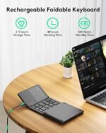 Samsers Foldable Bluetooth Keyboard with Touchpad - Portable Wireless Keyboard with Holder, Rechargeable Full Size Ultra Slim Pocket Folding Keyboards for Android Windows iOS Tablet & Laptop - Black - Image 5