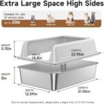 Stainless Steel XL Cat Litter Box for Cats,Gray | High-Sided Design Prevents Urine Leakage,Non-Stick,Easy to Clean,Includes Scoop,Gray - Image 10