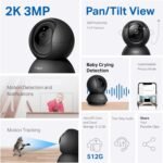 Tapo 2K Pan Tilt Security Camera for Baby Monitor, Dog Camera,C211(2-Pack) | Motion Detection, 2-Way Audio Siren, Night Vision, Cloud &SD Card Storage, Works with Alexa & Google Home, Black - Image 3