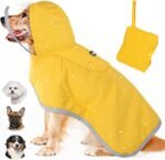 Lukovee Dog Raincoat, Waterproof Rain Jacket, Clear Hood & Reflective Rim | Easy On Off Adjustable Straps, Leash Hole, Soft Mesh Lining, Storage Pocket, Poncho for Small Medium Large Dogs (Yellow,M) - Image 2