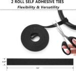 N NOROCME 192 PCS Cable Management Kit 4 Wire Organizer Sleeve,11 Cable Holder,35Cord Clips 10+2 Roll Cable Organizer Straps and 100 Fastening Cable Ties for Computer TV Under Desk, black,clear - Image 8