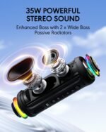 Portable Bluetooth Speaker, IPX7 Waterproof Wireless Speaker, 35W Loud Stereo Sound and Deep Bass, 24H Playtime, Bluetooth 5.4, RGB Lights, Smart Display, EQ for Home/Party/Outdoor/Gifts(Black) - Image 3